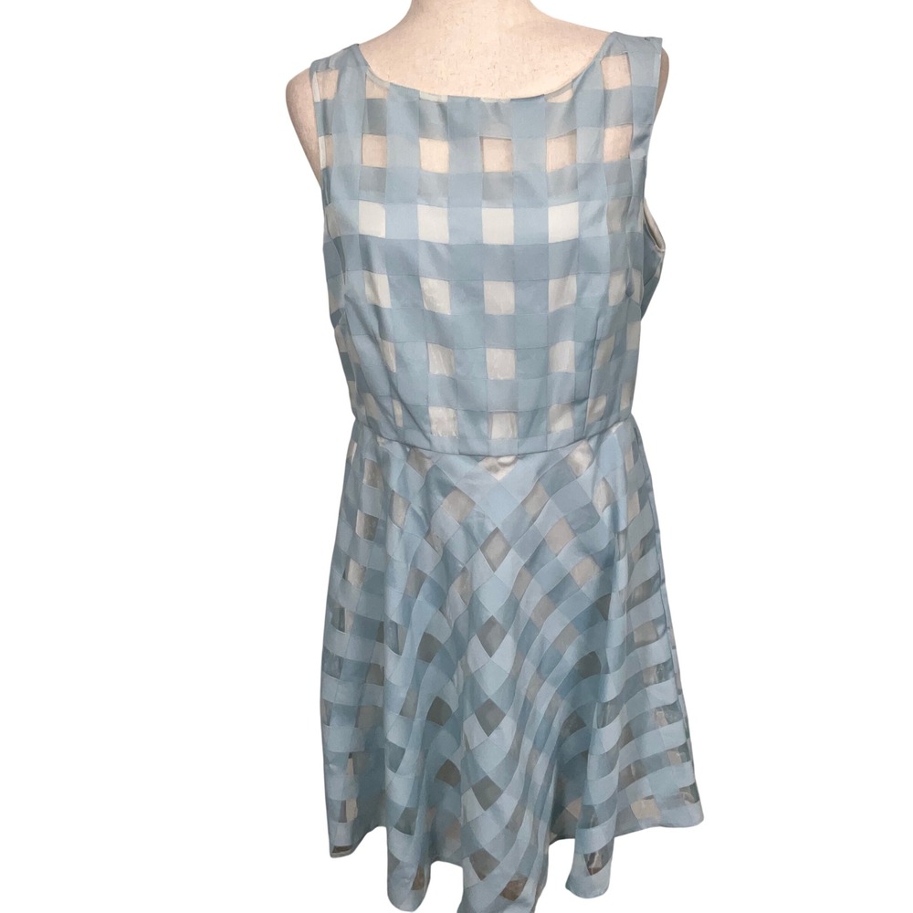 Katherine Kelly‎ Dress Womens 10 Sky Blue Grace Ribbon Basketweave Fit Flare